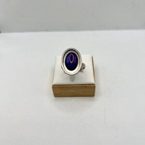 Oval Amethyst Crystal stainless steel ring - size 7.75